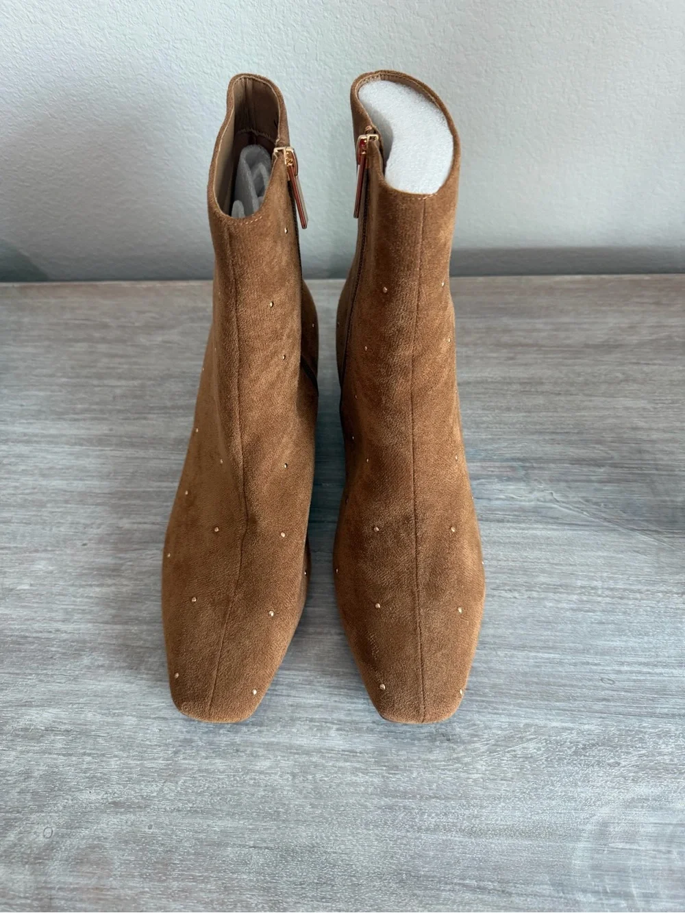 Corkys Brown Suede Studded Such a Tease Zip Square Toe Block Heel Ankle Boots 8